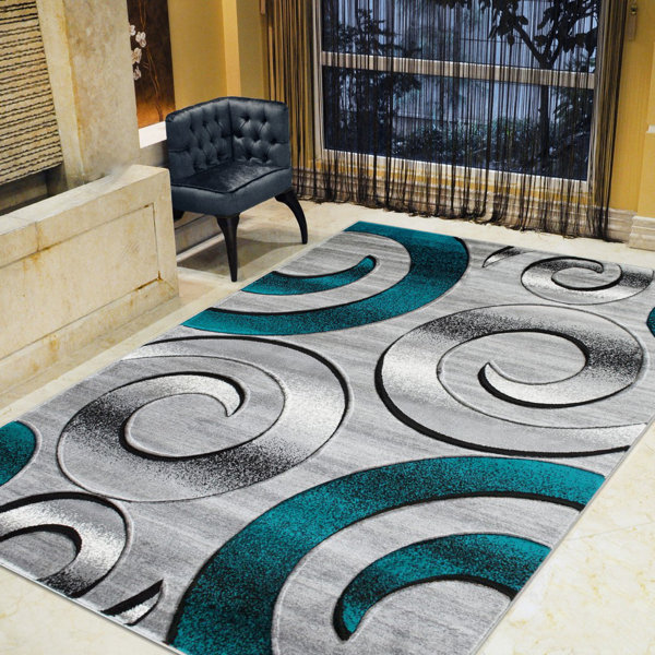 Orren Ellis Aftan Abstract Turquoise/Gray Area Rug Wayfair